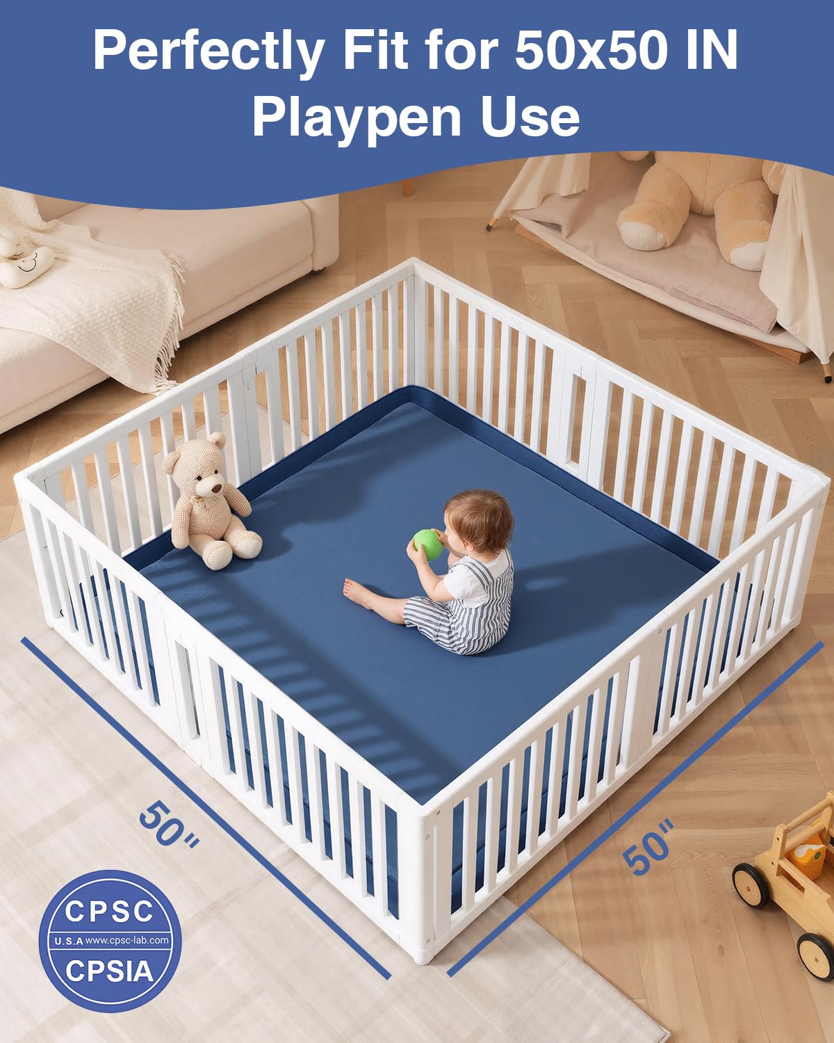 Large Thick Baby Play Mat for Floor,Padded Foam 59x79 Playpen Mat,Soft Support&Plush Feel Nursery Kids Rug,Non Slip for Toddler,Infants,Kids Playroom,Yoga,Baby Crawling,Tummy Time (Light Grey)
