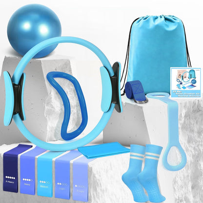 Pilates Kit for Women 13PCS, Pilates Ring and Ball Set with Magic Circle, Resistance Bands Set, Figure 8 Band, Yoga Ring & Grip Socks, Home Workout Equipment Essentials Starter Kit for Beginners