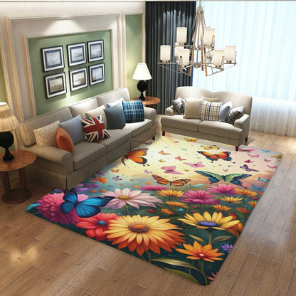 Butterfly Carpet Area Rug - Lovely Butterflies Printed Carpets for Kids Butterfly Theme Living Room Indoor Bedroom Decor Soft Polyester Yoga Mat 2'x3'