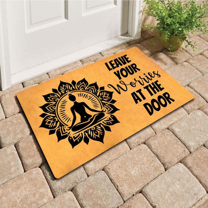 MELODADDY Funny Welcome Doormat Front Door Decor Rugs with Rubber Back 30"(L) x 18"(W) Personalized Matt Outside Entrance (Leave Your Worries At the Door Yoga Meditation Namaste)