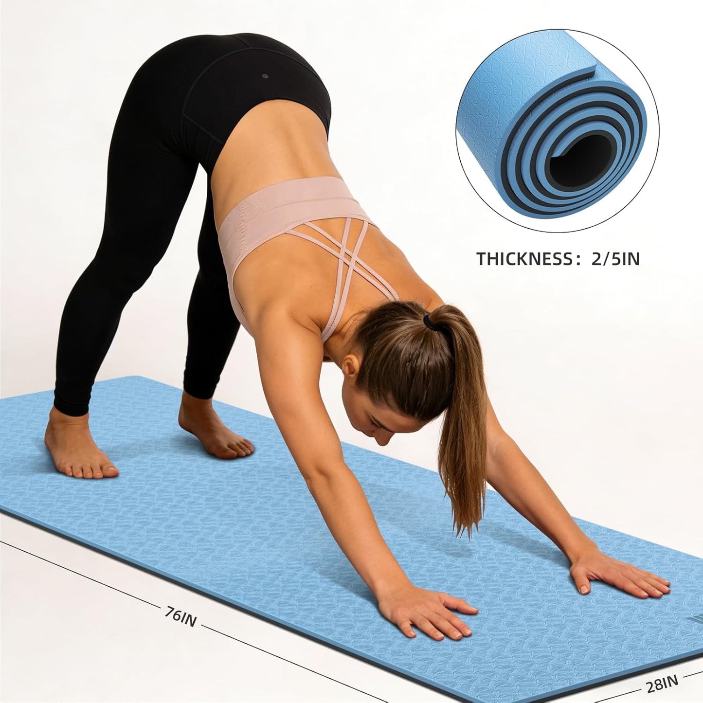 10mm Thick Yoga Mat for Tall Men & Women, Extra Long 76x28in Non Slip TPE Exercise Mat with Carrying Strap, Mat for Yoga Pilates Fitness,Indoor Outdoor Use