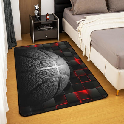 jejeloiu Basketball Living Room Rugs for Bedroom 5x7 Kids Gaming Sports Decor Carpet for Boys Girls Teens Ball Games Area Rug Soft Gift for Basketball Lover Grey and Black Room Decor