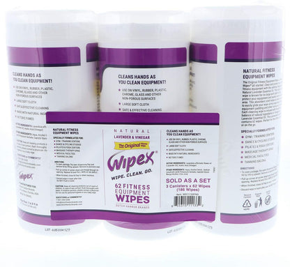 Wipex Original Fitness Equipment Wipes -EWG Verified - 50 Count Plant-Based No-Lint Cloth Gym Wipes for Workout Equipment, Yoga Mat Cleaner, Peloton Cleaner with Lavender Essential Oil & Vinegar,