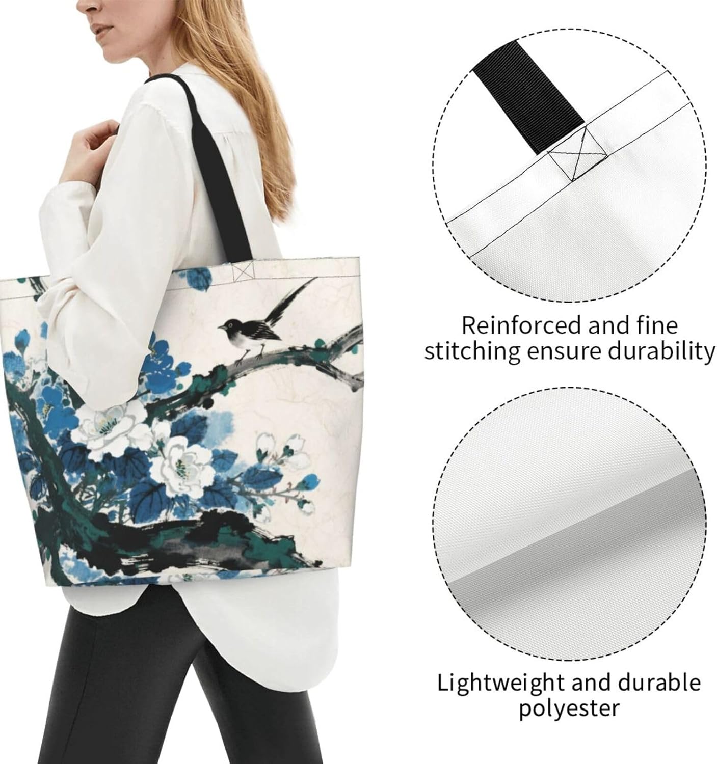 Tote Shoulder Bag Large Durable Reusable Eco-friendly Handbag Lightweight Stylish for Daily Use-19.7x15.7x5.9 Inch - Colors A