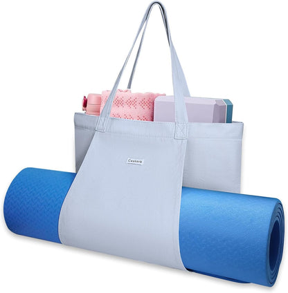 Yoga Mat Bag for Women, 100% Cotton Canvas Tote with Wet/Dry Pocket, Bottle Holder and Inner Zipper Pocket, 25L Carrier for Pilates and Travel