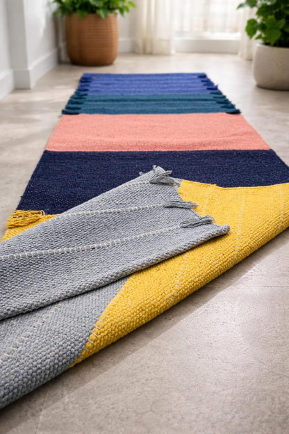 Indian Handmade100 % Organic Anti Skid Multi Colour Cotton Yoga Mat - Eco-Friendly Hand-Woven Rug - Non-Slip & Thick (24”x72”x5mm) for Hot yoga & Everyday Fitness at Home - Comfortable & Foldable Extra-Long Mat