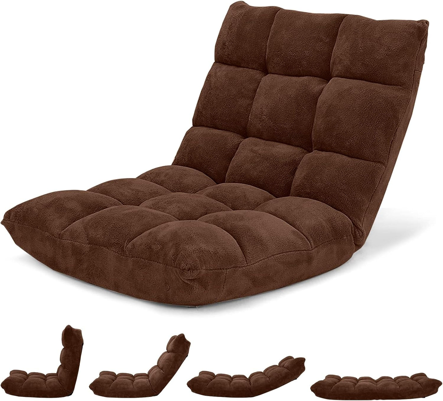 Giantex Folding Floor Chair with Back Support, 14 Adjustable Position, Padded Sleeper Bed, Couch Recliner, Gaming Floor Chairs for Adults, Meditation, Living Room (TAN)