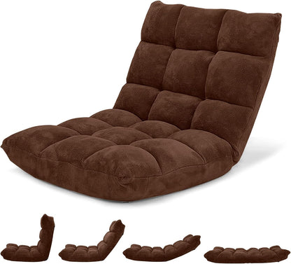 Giantex Folding Floor Chair with Back Support, 14 Adjustable Position, Padded Sleeper Bed, Couch Recliner, Gaming Floor Chairs for Adults, Meditation, Living Room (TAN)