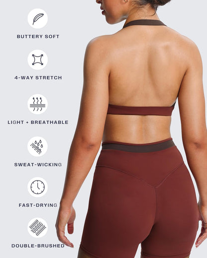 Aoxjox Women's Color Block Halter Workout Sports Bras Fitness Athletic Vanessa Bra Yoga Crop Tank