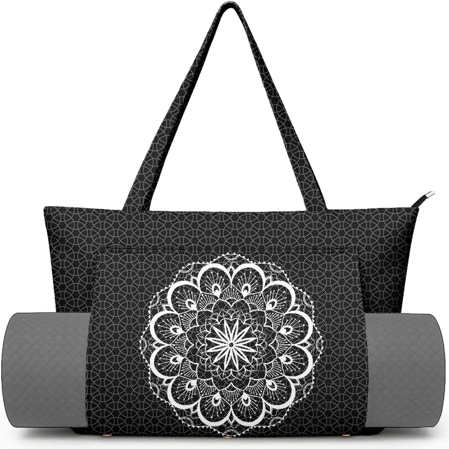 Yoga Bag for Women, Large Canvas Yoga Mat Tote Bag with Yoga Mat Carrier - Large Mat Pocket Fitness Tote for Pilates, Gym, Travel, Office & Beach