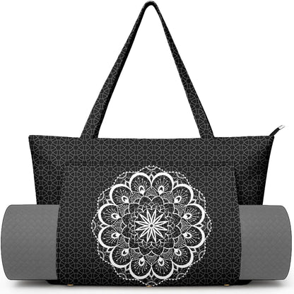 Yoga Bag for Women, Large Canvas Yoga Mat Tote Bag with Yoga Mat Carrier - Large Mat Pocket Fitness Tote for Pilates, Gym, Travel, Office & Beach