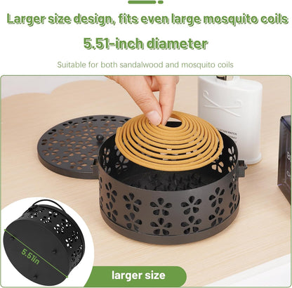 Portable Iron Mosquito Coil Holder with Handle Round Heat-Resistant Incense Holder (Bronze)