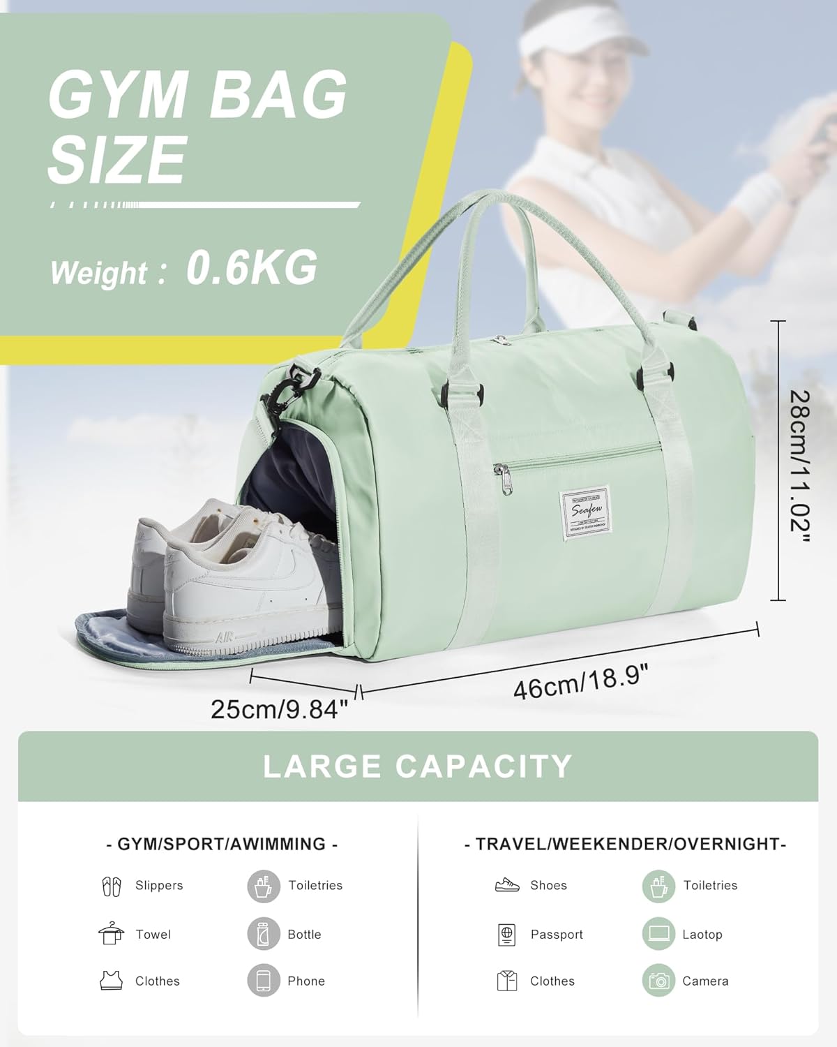 Gym Bag Womens Mens with Shoes Compartment and Wet Pocket Travel Duffel Bag for Women for Plane Sport Gym Tote Bags Swimming Yoga Waterproof Weekend Overnight Carry on Bag Hospital Holdalls - Colors A