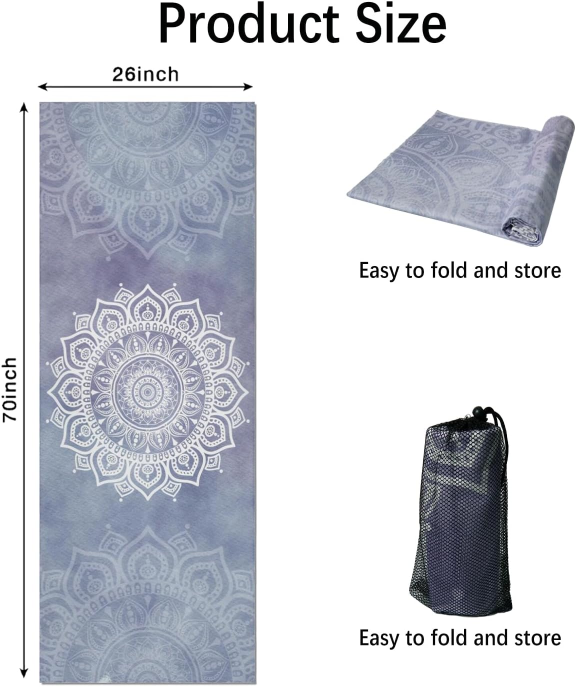 Hot Yoga Mat Towel with Corner Pockets Yoga Towels for Hot Yoga Non Slip with Travel Bag Sweat Absorbent Yoga Blankets Mat Cover for Workout Gym 70"x26" (Mountain-01, 70x26)
