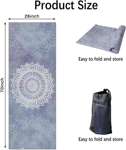 Hot Yoga Mat Towel with Corner Pockets Yoga Towels for Hot Yoga Non Slip with Travel Bag Sweat Absorbent Yoga Blankets Mat Cover for Workout Gym 70"x26" (Mountain-01, 70x26)