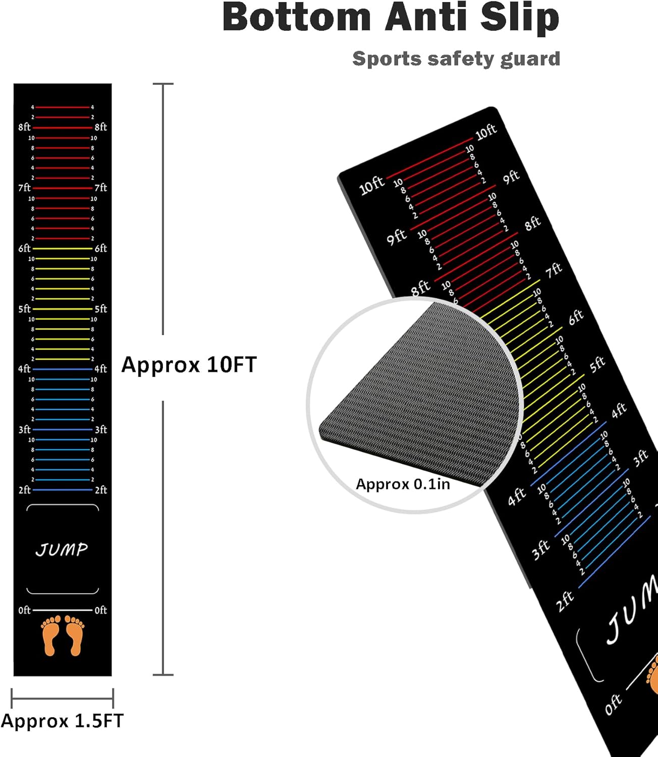 Long Standing Jump Mat Non-Slip Broad Measurement Jumping Rope Pad Foldable Yoga Mat for Gym, Outdoor Exercise, Home Workout