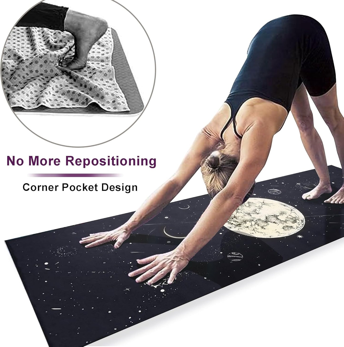 Yoga Mat Towel with Corner Pockets - Microfiber Yoga Towels for Hot Yoga Non Slip Moisture Wicking Sweat Absorbent, Tree of Life Yoga Towel Easy for Travel, Use in Hot Yoga,Bikram,Pilates and Fitness