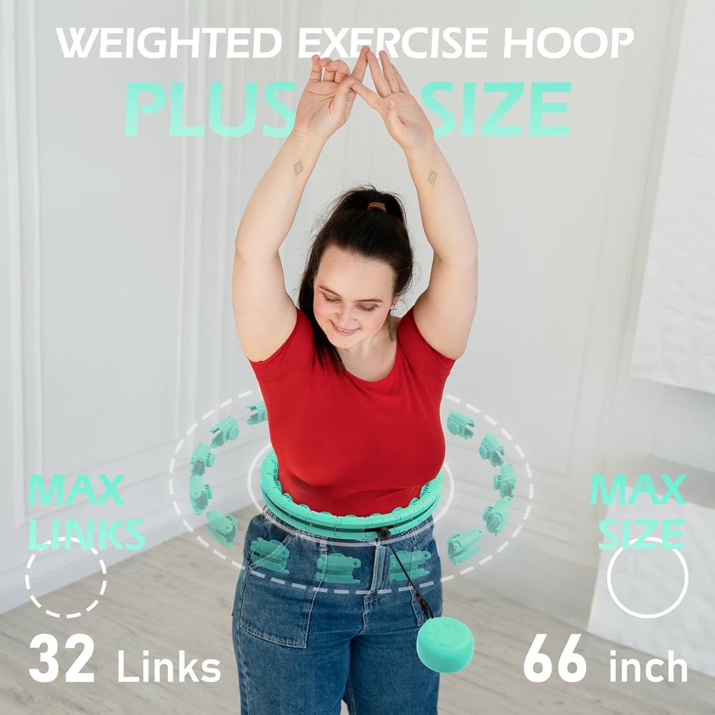 JLoibao Weighted Hula Circle with 26/32 Links(56-66 Inch) for Adults Weight Loss, Infinity Fitness Hoop Plus Size, for Women Smart Exercise Equipment
