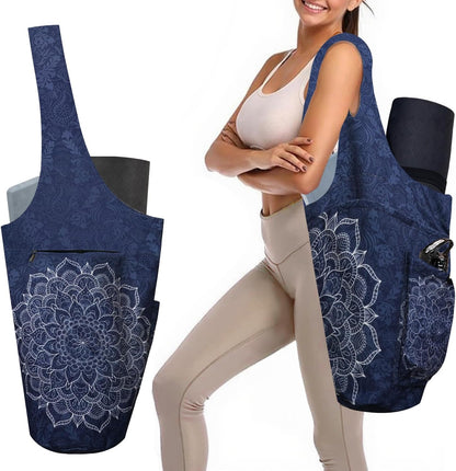 Yoga Mat Bag Carrier for Women Workout Large Waterproof with Zipper Pocket, Keychain and Wide Shoulder Straps