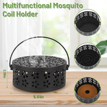 Portable Iron Mosquito Coil Holder with Handle Round Heat-Resistant Incense Holder (Bronze)