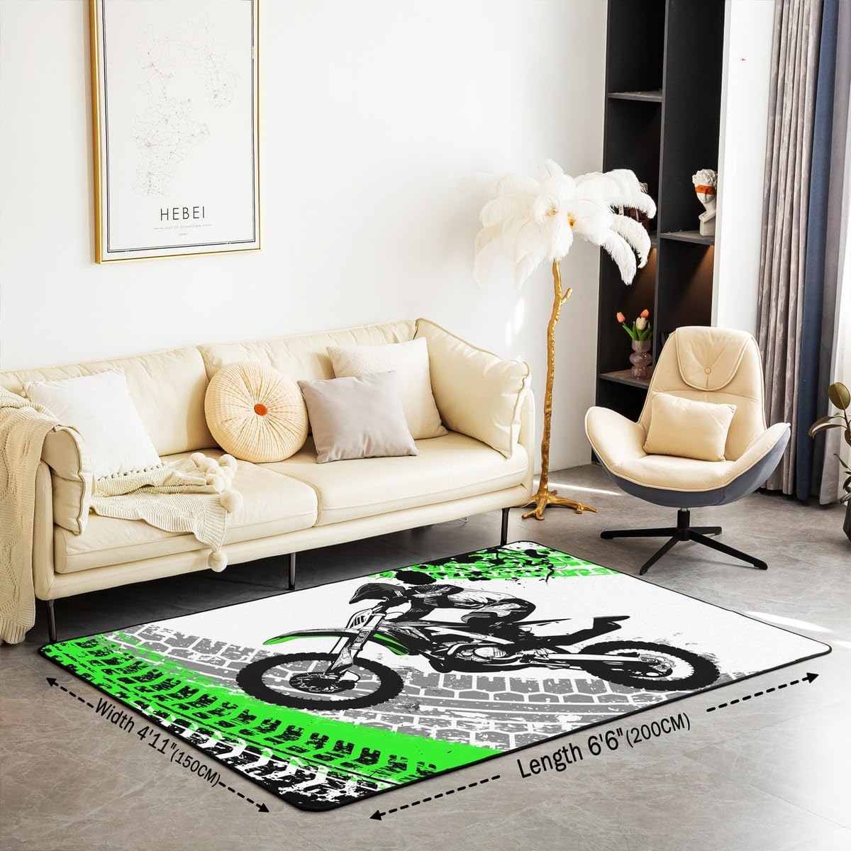 Feelyou Dirt Bike Area Rug 3x5 Kids Extreme Sports Green Honeycomb Living Room Rugs for Bedroom Boys Girls Teens Racing Motocross Rider Decorative Carpet Rug Non-Slip Motorcycle Indoor Floor Mat