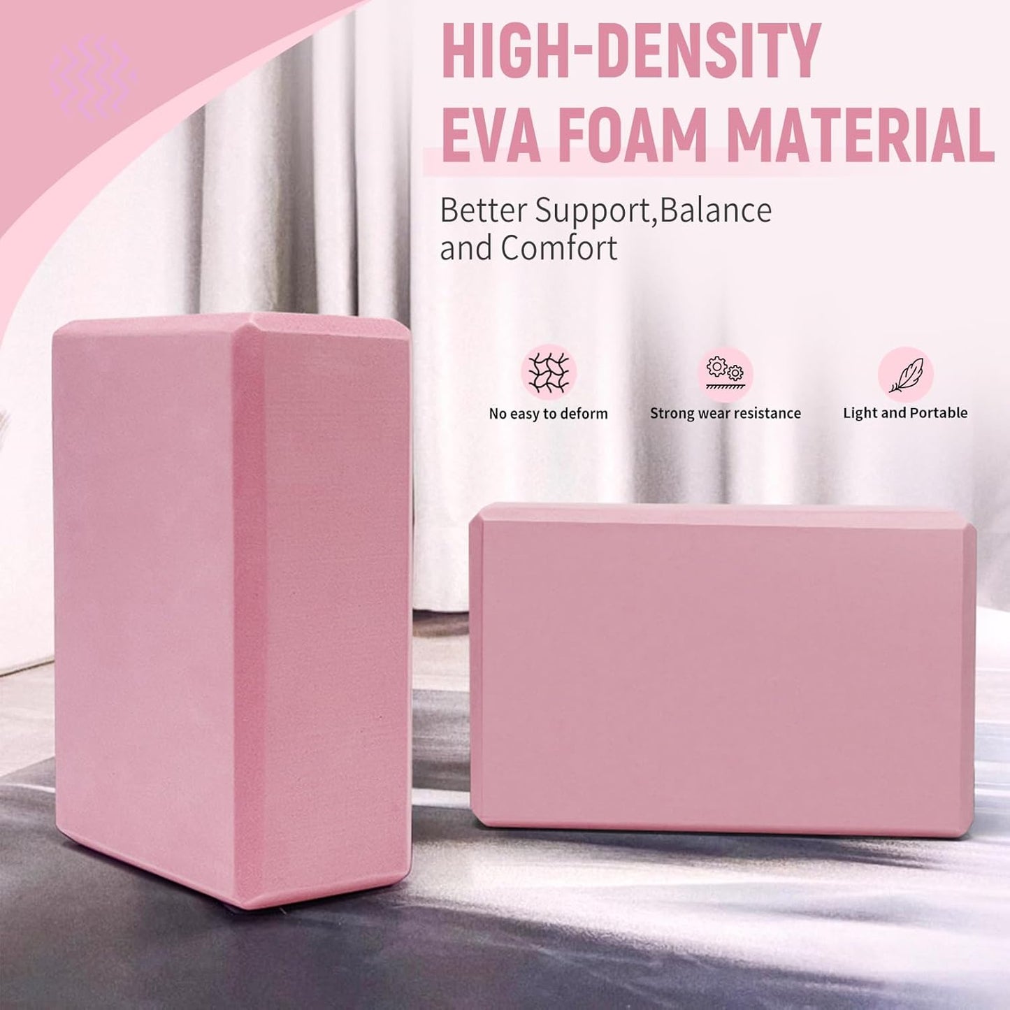 Yoga Blocks 2 Pack, 9"x6"x3" High-Density EVA Foam Yoga Block, Non-Slip Yoga Blocks for Yoga, Pilates Meditation, Stretching and Toning, Supportive, Latex-Free