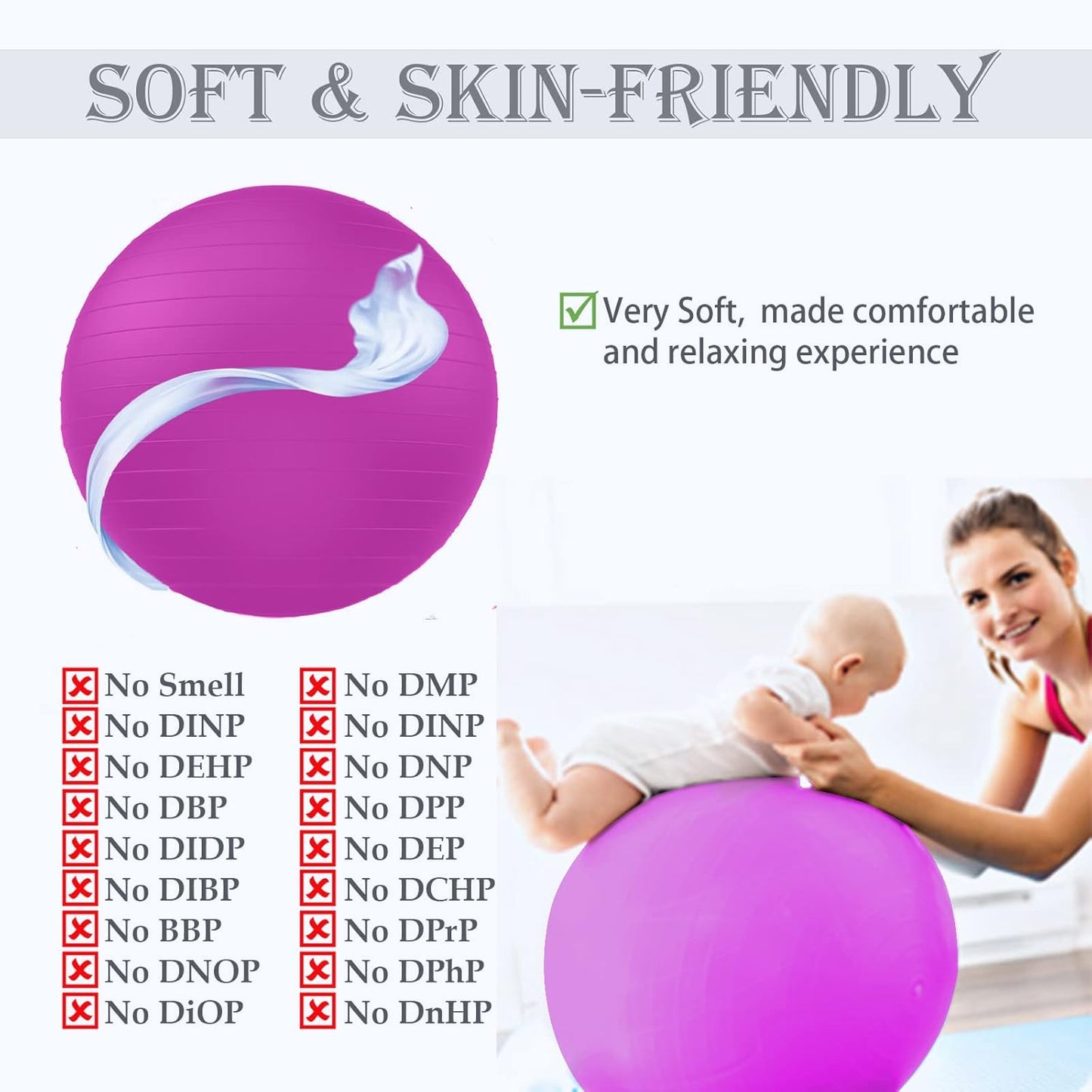 PL-0003 Soft Exercise Ball, Anti-Burst Yoga Ball Chair Supports 2200lbs PL-0003