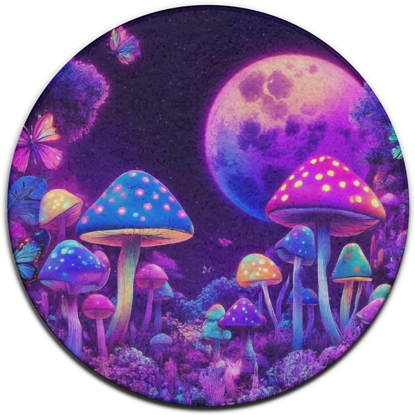Machine Washable Modern Round Area Rug, Room Sofa Yoga Soft Round Carpet, Home Decor Non Slip Kitchen Office Circle Rug Trippy Rainbow Mushroom Tie Dye Art, 60inch