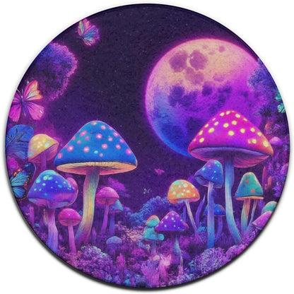 Machine Washable Modern Round Area Rug, Room Sofa Yoga Soft Round Carpet, Home Decor Non Slip Kitchen Office Circle Rug Trippy Rainbow Mushroom Tie Dye Art, 60inch