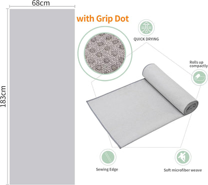 2 Pack Hot Yoga Towel with Grip Dot，Stickyfiber Yoga Mat Towels Non Slip for Hot Yoga,Absorbent Microfiber Sweat Anti-Slip Cover,Bikram,Pilates,Exercise,Fitness