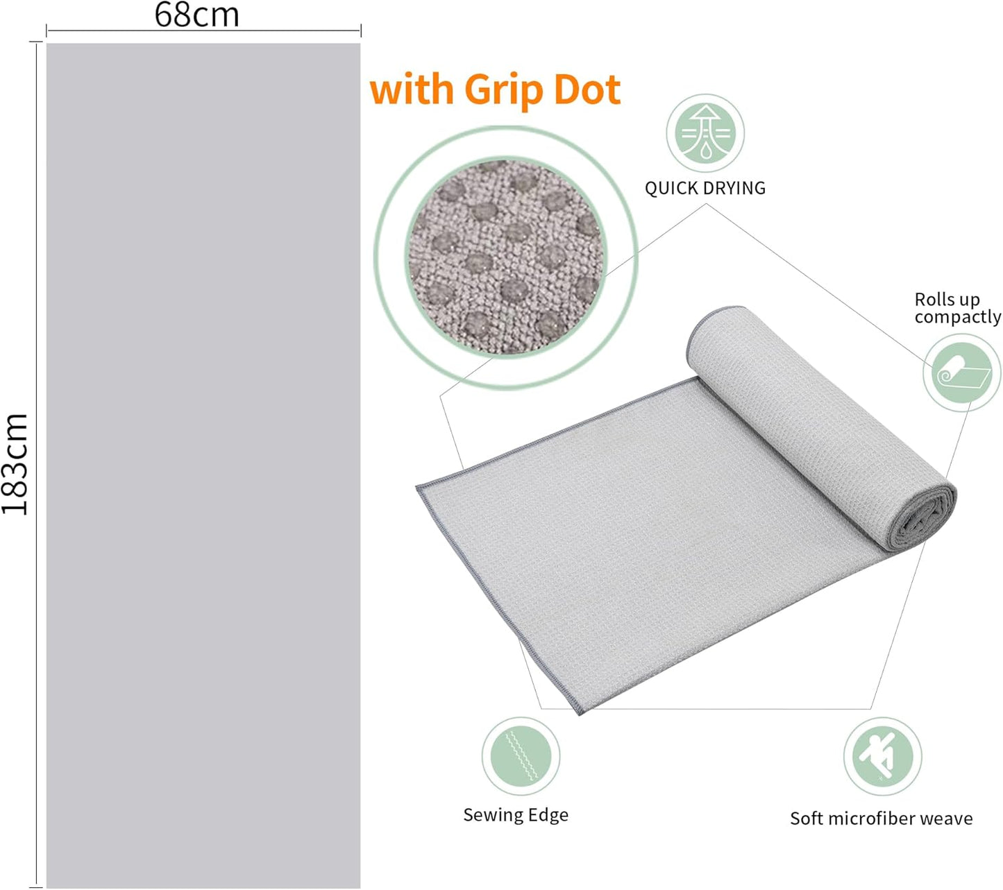 2 Pack Hot Yoga Towel with Grip Dot, Stickyfiber Yoga Mat Towels Non Slip for Hot Yoga，Microfiber Sweat Anti-Slip