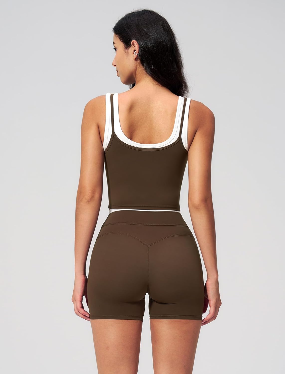Women 2 Piece Workout Sets Racerback Color Block Tank Top High Waist Tummy Control Shorts Yoga Outfits