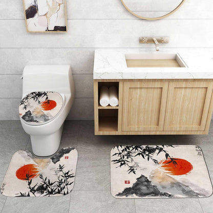 4PCS Spa Zen Shower Curtain Sets with Rugs, White Shower Curtain, Pink Floral Orchid Lotus Water Lily Stone Bamboo Water Reflection Yoga Massage Relaxing Spiritual Meditation Bathroom Decor
