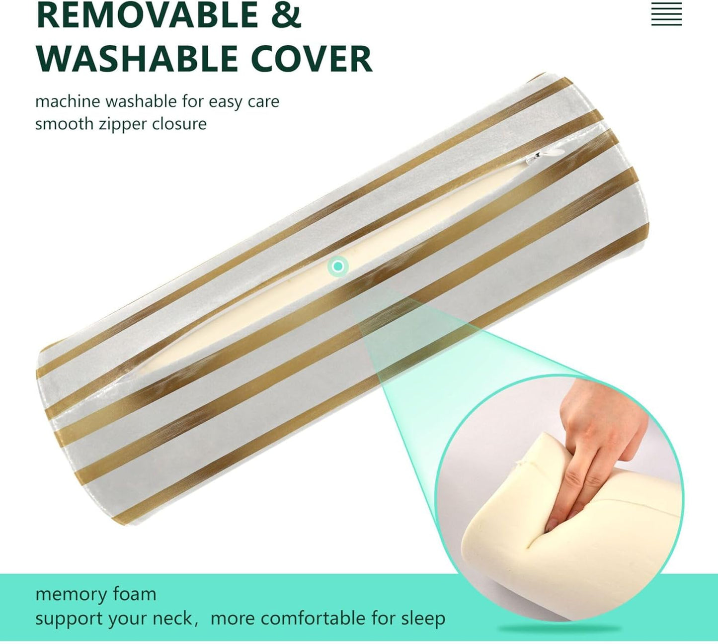 Yoga Bolster Pillow Round Neck Roll Pillow Bed Round Pillow for Baby Cylinder Decorative Pillow Bolster Pillow Covers with Zipper Gold Stripe