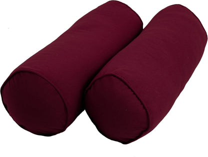 Blazing Needles Double-Corded Solid Twill Bolster Pillows with Inserts (Set of 2), 20" x 8", Burgundy
