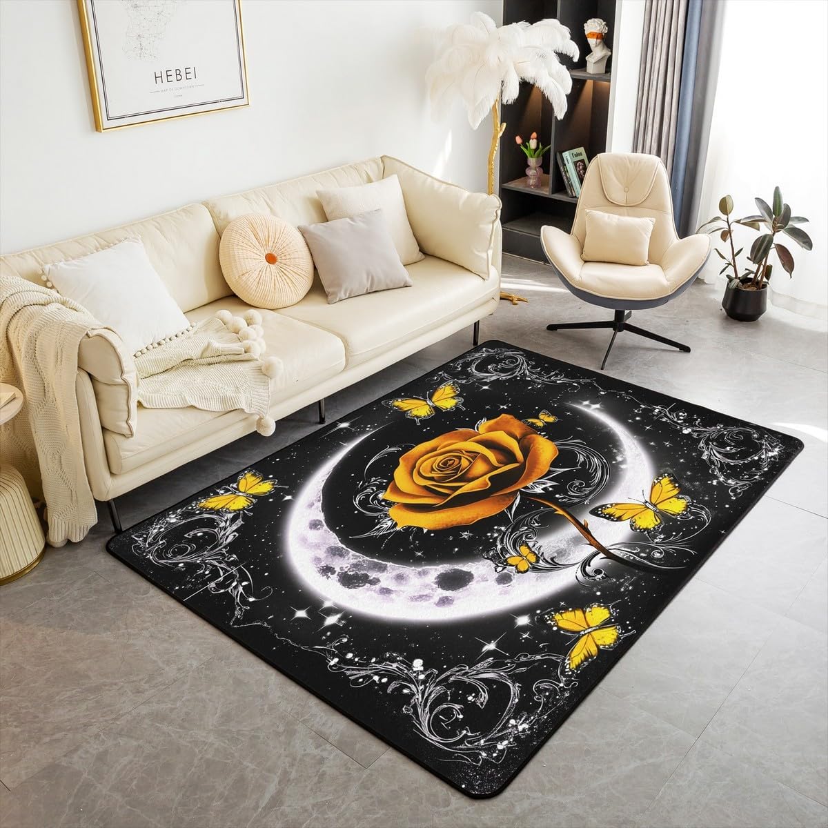 Feelyou Floral Rose Indoor Floor Mat Set,Romantic Blue Rose Rugs for Living Room Bedroom Area Rug 3x5,Boys Girls,Botanical Flower Rose Accent Rug Doormats Floor Mat for All Season