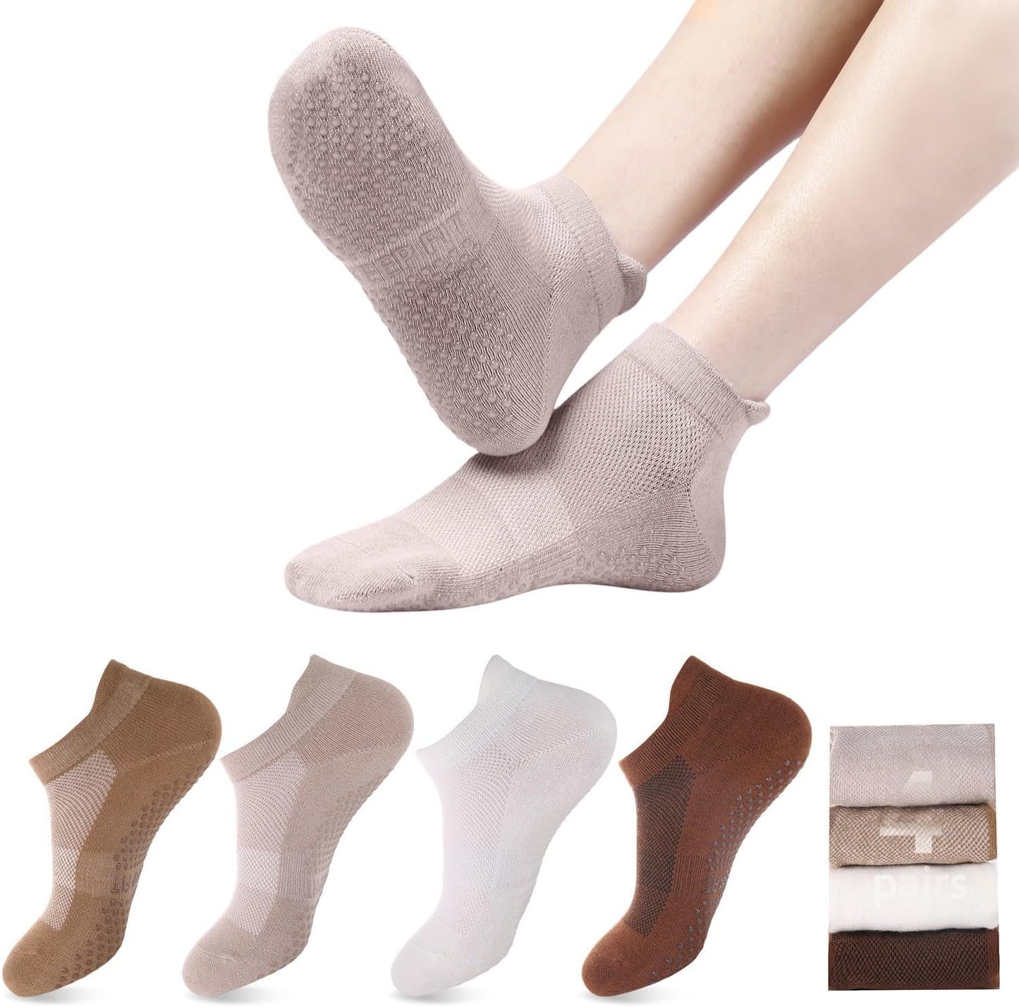Acetin 4 Pairs Grip Socks Pilates Socks for Women