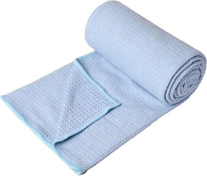 Eunzel 2 Pack Hot Yoga Towel, Non-Slip Yoga Mat Towel with Grip Dots Stickyfiber Sweat Absorbent Towel for Hot Yoga, Pilates and Workout 72" x 24", Blue