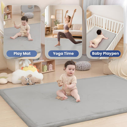 Baby Play Mat for Floor,1.3" Thick Memory Foam Tummy Time Mat,Soft Coral Velvet Nursery Rug,Large Non Slip for Crawling,Toddlers,Infants,Kids,Yoga & Tatami Style for Living Room(Dark Gray)