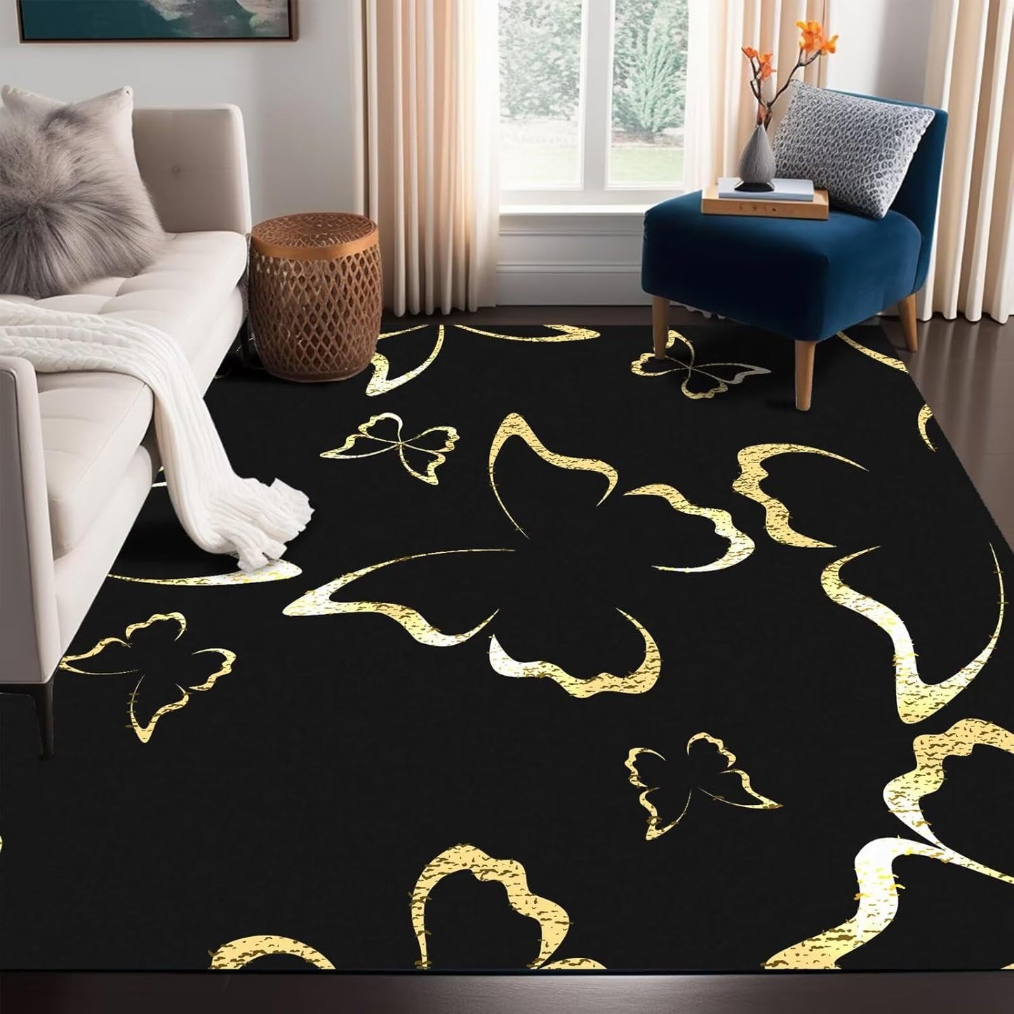 5' X 7' Queen and King Rug Black Grey Area Rugs Dining Living Room Bedroom Kitchen Office Yoga Room Washable Floor Mat Doormats Throw Rug Carpet Room Decor