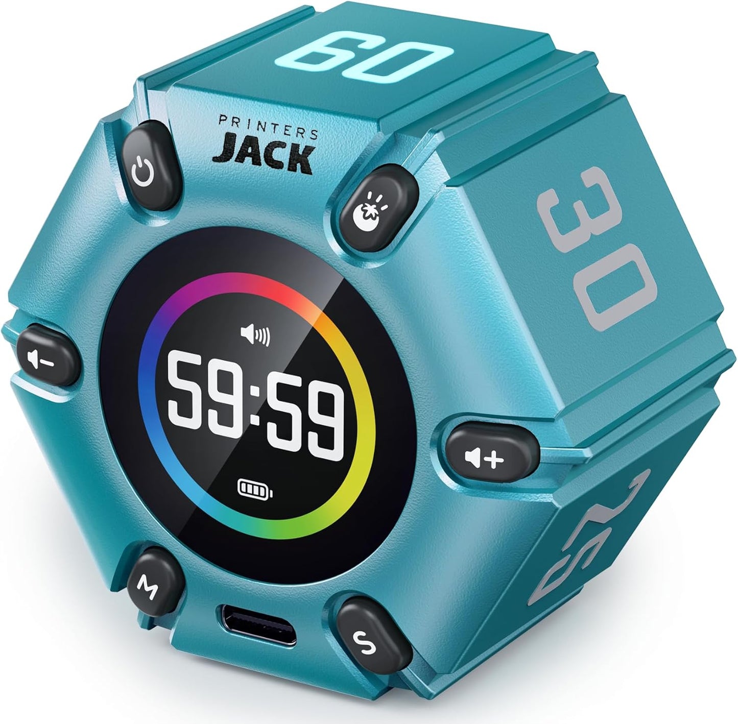 Jack Pomodoro Timer - Productivity Cube, Visual Focus Timer, Mute & Vibration & Adjustable Sound Alert, for Office, ADHD, Study, Work, 3/5/10/25/30/60min & Custom Countdown - Black