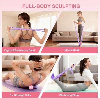 Home Pilates Kit for Women - 14 Pcs Pilates Equipment Set with Pilates Ring and Ball, 5 Resistance Bands Etc Accessories for Beginners Home Workouts - Includes Workout Guide