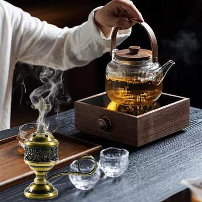 Gold Incense Burner with Tong – Frankincense Charcoal Incense Stand Aromatherapy, Yoga, Spa, Home Decor, and Church Use – Compact & Durable Bakhoor Holder