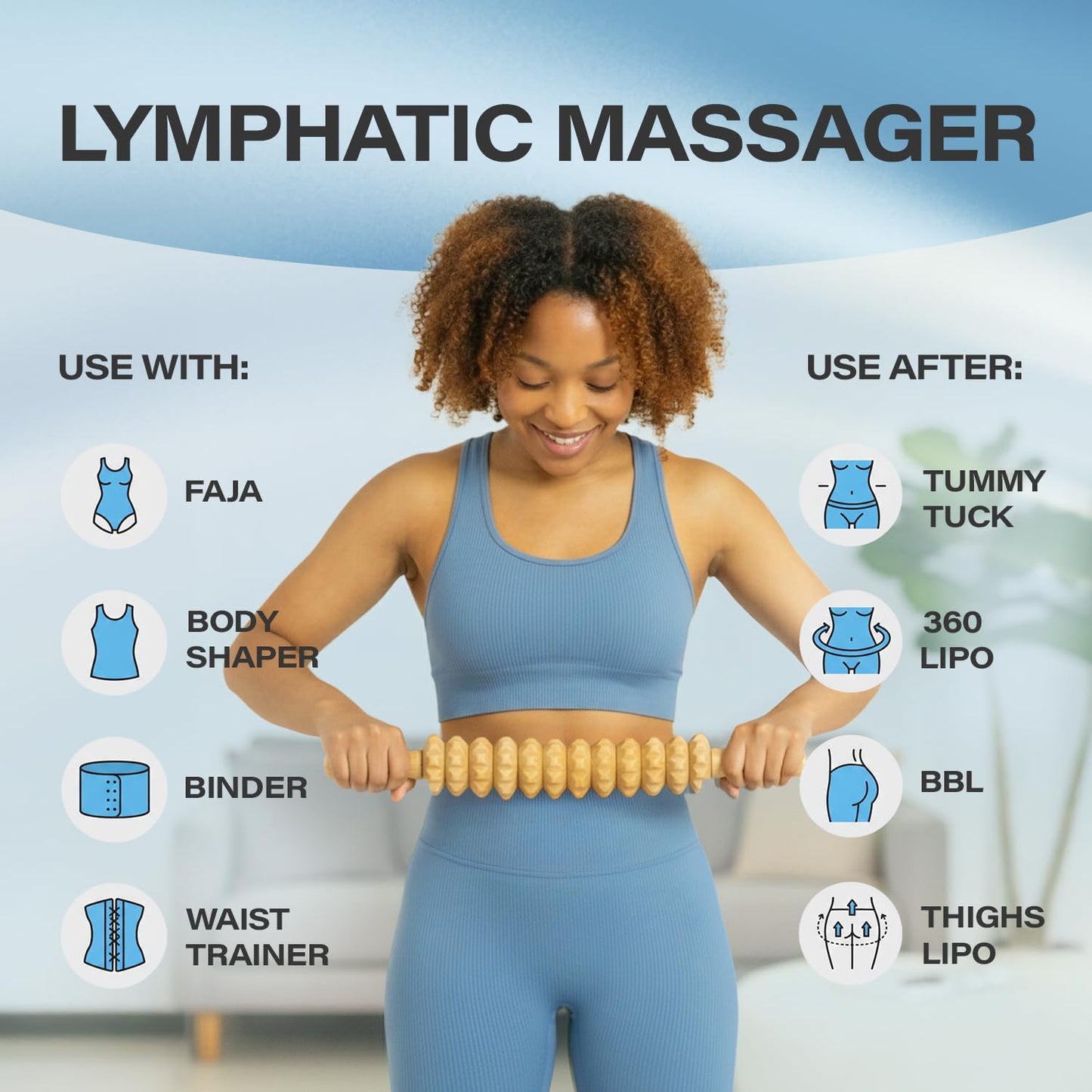Muscle Roller Lymphatic Drainage Massage Roller Stick - for Myofascial Pain Relief | Post Liposuction & Fibrosis Treatment, Surgery Recovery| Lipo,Tummy Tuck & BBL,Compression Garment, Faja Compatible