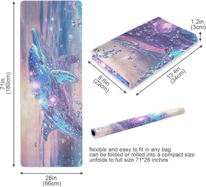 Dolphin Purple printed non toxic yoga mat for gym, natural rubber non slip, with Yoga bag cover tapete para ejercicio 71x26 inches