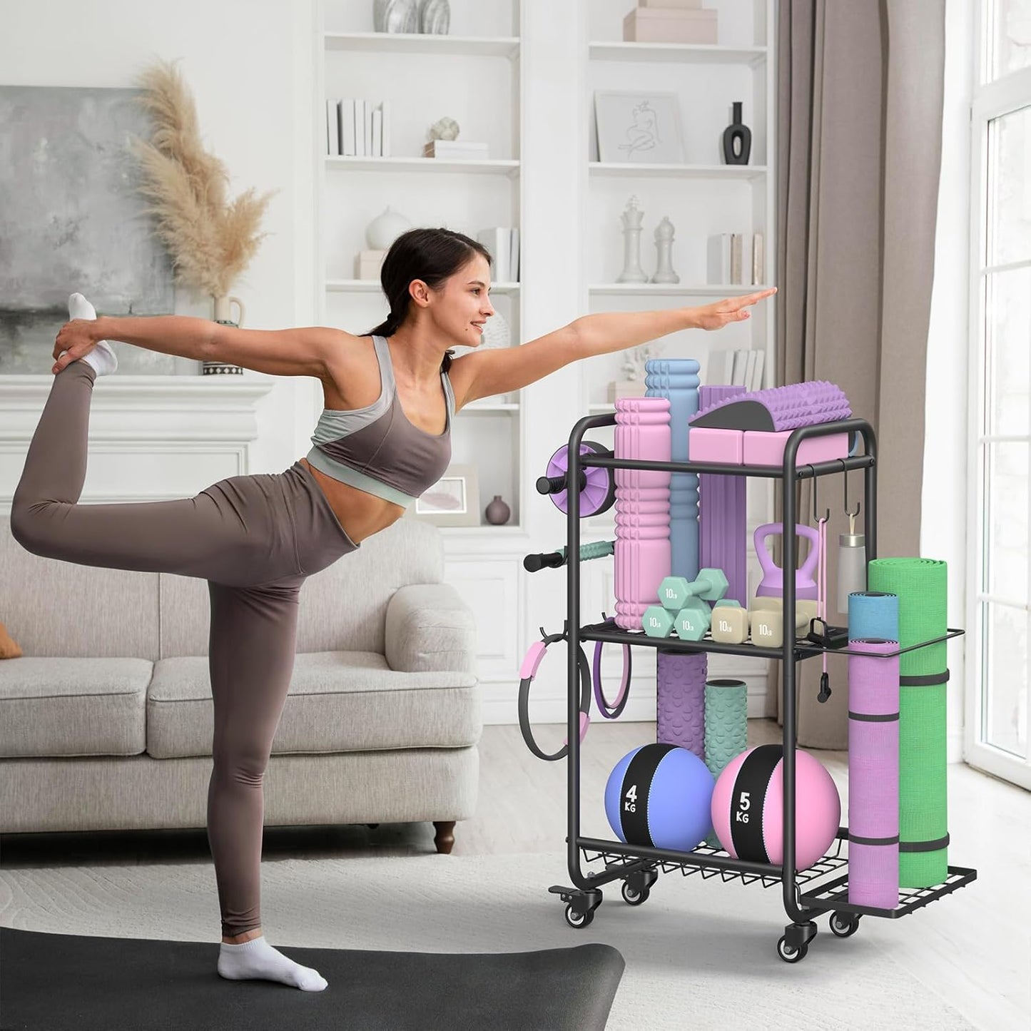 Multi-Functional Home Gym Storage Rack - Yoga Mat Storage Rack, Dumbbell Weight Rack & Workout Equipment Storage with Heavy-Duty Steel Construction for Gym Fitness Organizer