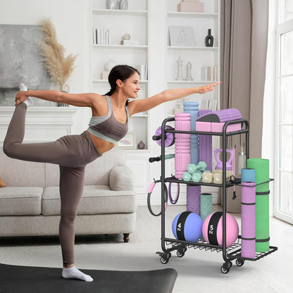 Multi-Functional Home Gym Storage Rack - Yoga Mat Storage Rack, Dumbbell Weight Rack & Workout Equipment Storage with Heavy-Duty Steel Construction for Gym Fitness Organizer
