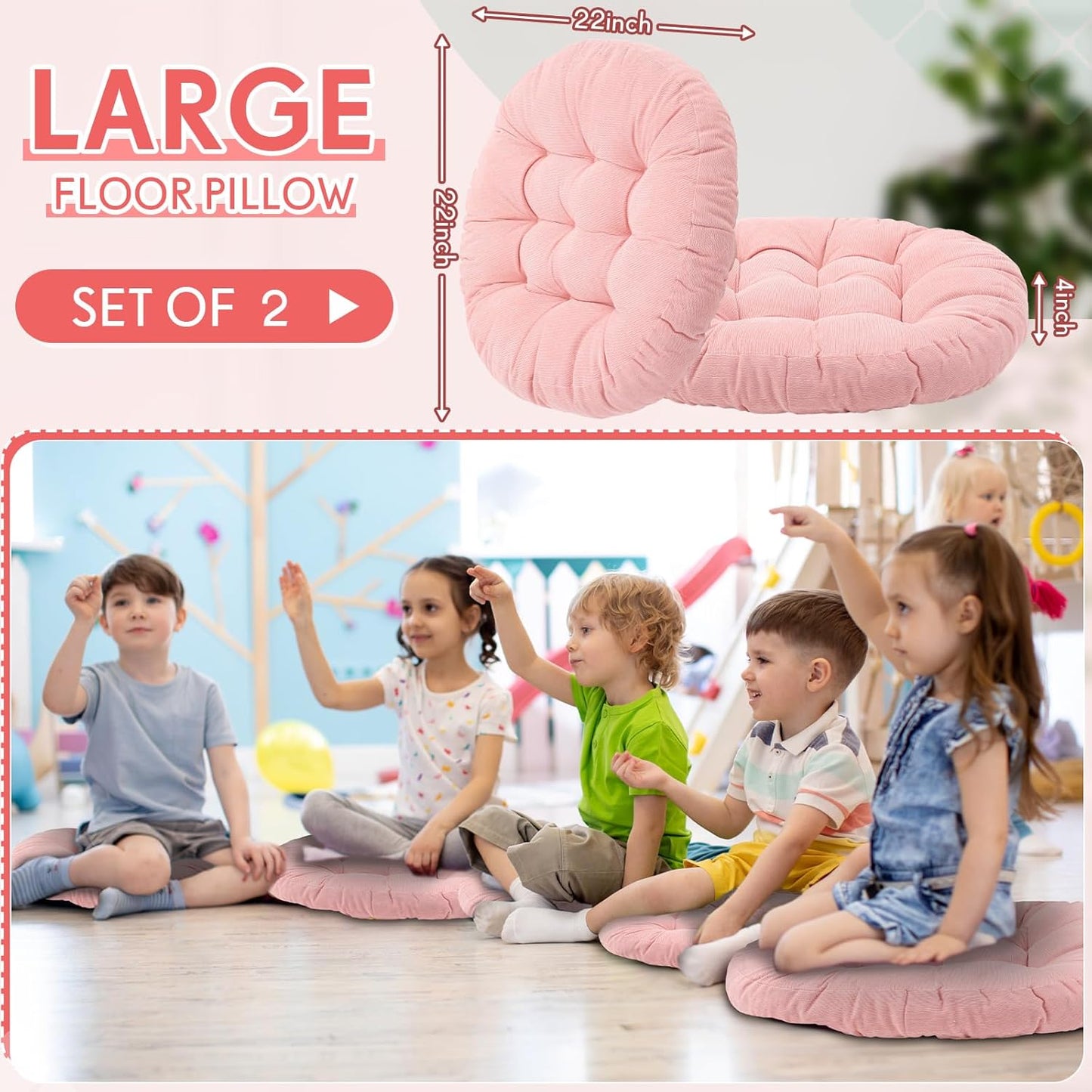 Jerify Floor Pillow Cushions Large Round Square Large Meditation Floor Pillow for Classroom Adult Meditation Picnic Party Seating Learning Daycare School(Square,Mixed Colors,4 Pcs)