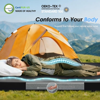 CYMULA Memory Foam Camping Mattress Pad,3inch Sleeping Pad for Camping,Non-Slip Bottom Floor Cot Car Mattress Bed with Retaining Portable Roll up Mattress Pad Mat for Travel Truck Guest Bed Tent