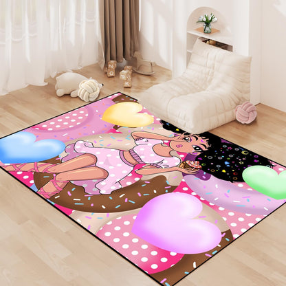 Black Girl Area Rug for Bedroom African Black Girls Floor Rugs for Living Room Playroom Cartoon Art Home Decor Soft Yoga Mats for Women Afro Purple 47" x 31" (2.7 x 3 Feet)